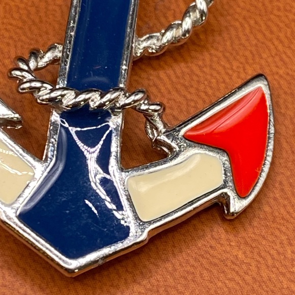 American Pewter Vintage Enamel Red White & Blue Anchor Brooch/Pin - Picture 2 of 9